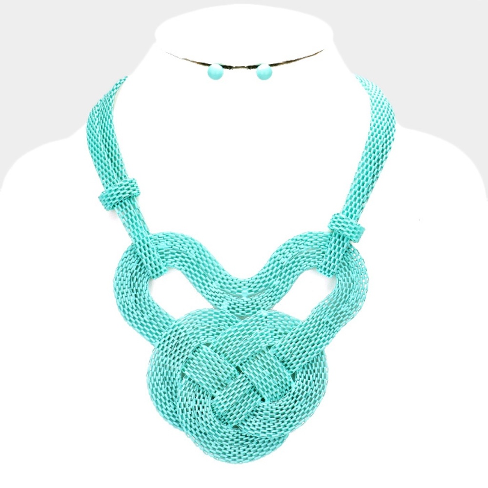 Fabulous Knot Turquoise Mint Color Mesh Metal Chain Bib Necklace set